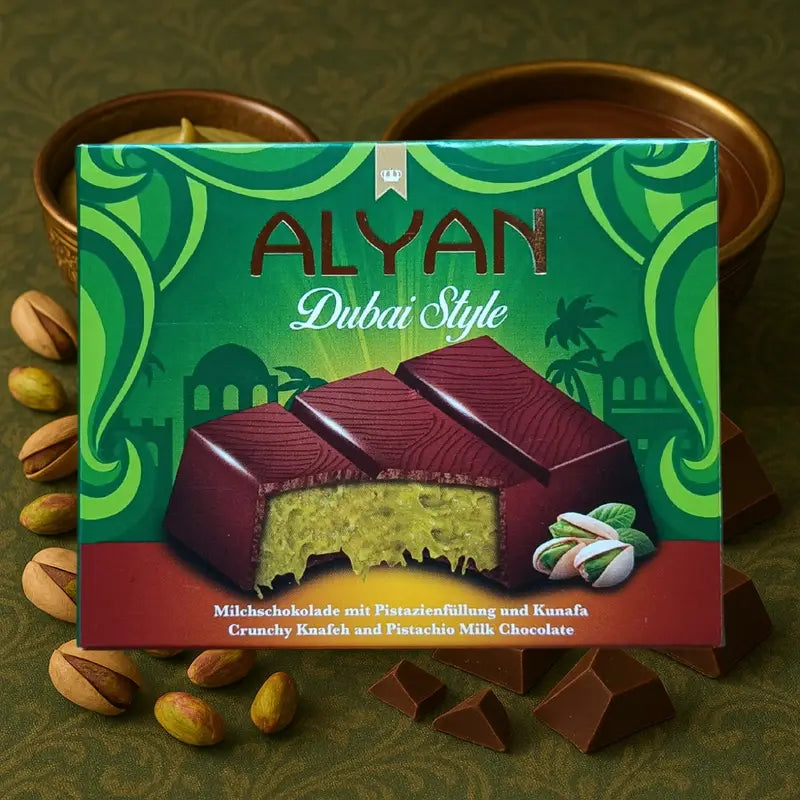 Alyan Dubai Style Milchschokolade mit Kunafa und Pistaziencreme 100g