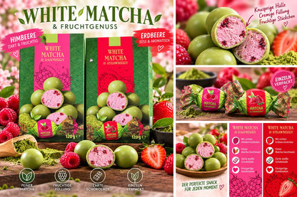 White Matcha Schokoladenkugeln – Himbeere oder Erdbeere – 120 g