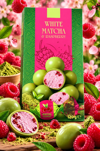 White Matcha Schokoladenkugeln – Himbeere oder Erdbeere – 120 g